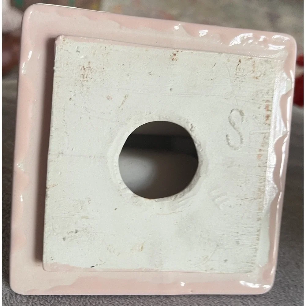 Vtg MCM Tile-In Porcelain Sink Toothbrush & Cup Holder Made In Japan Pink Blush